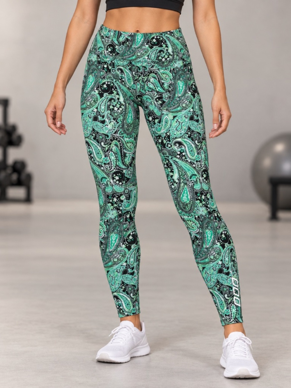Lorna Jane Paisley Dream Core Ankle Biter Leggings Green Black Printed Women S